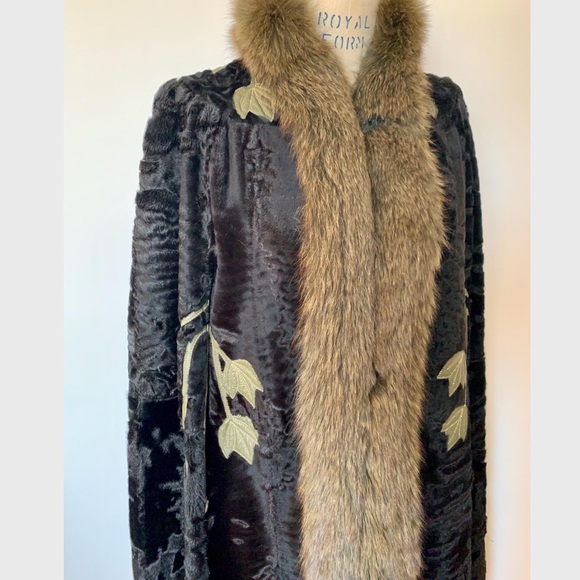 Vintage Leather Fox Fur Swakara Lamb Cape 1980’s - Picture 8 of 11